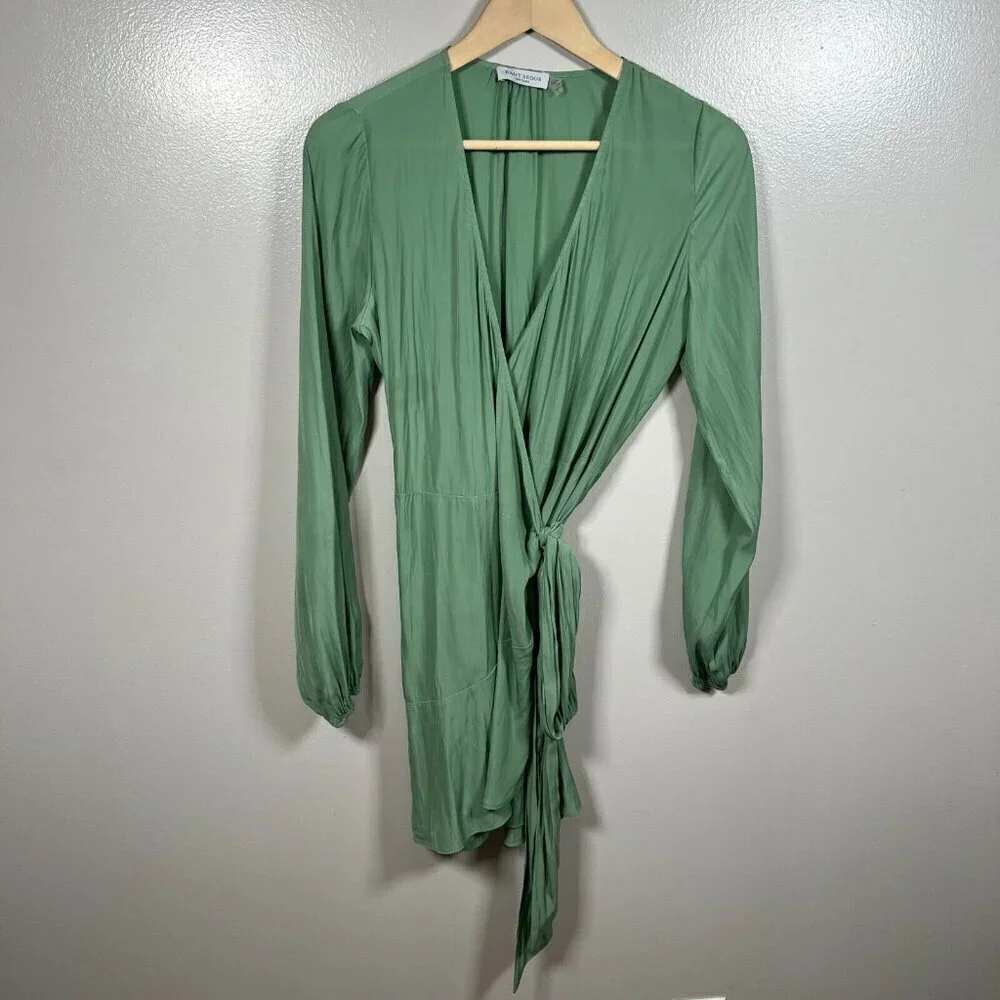 Ramy Brook Mini Wrap Dress Size Small Green Long Sleeve Vacation Brunch Resort